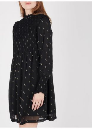 ROBE COURTE AVEC SMOCKS ET BRODERIES  NOIR FANTAISIE CAROLL - FEMME | Place des Tendances