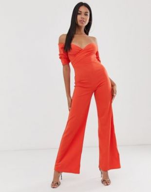 Club L London - Combinaison large style bardot - Orange | ASOS