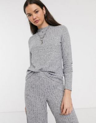 High neck knitted ribbed top co-ord
