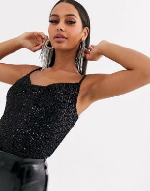 Club L London - Body à col bénitier et sequins - Noir | ASOS
