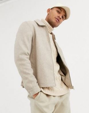ASOS DESIGN zip through jacket in beige | ASOS