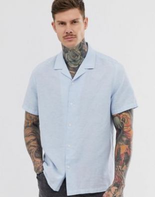 ASOS DESIGN oversized linen shirt with revere collar in blue | ASOS