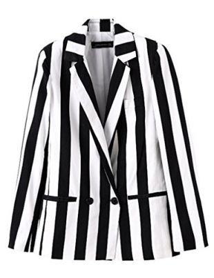 Beetlejuice Costume Women Black and White Striped Leisure Blazers Jacket (Black and White, XL)