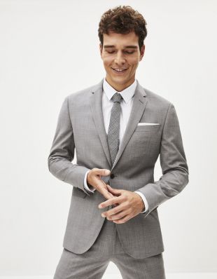 Veste PLANE slim laine mélangée unie tissu infroissable