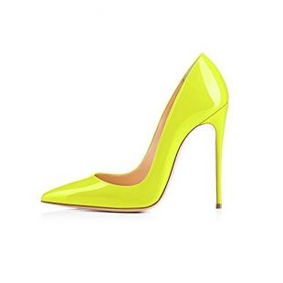 GENSHUO Women Fashion Pointed Toe High Heel Pumps Sexy Slip On Stiletto Dress Shoes Neon Yellow 12cm-FY-6