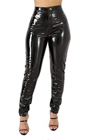 Doris Apparel PU Leather Pants for Women Sexy Tight Stretchy Lined Latex Leggings Black 3xl