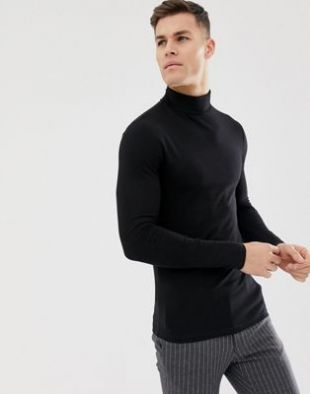 ASOS DESIGN - T-shirt col roulé moulant en jersey biologique - Noir | ASOS