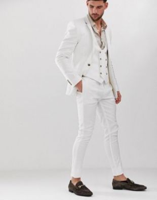 ASOS DESIGN - Pantalon de costume ultra slim en lin - Blanc | ASOS