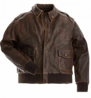 Men's Brown Real A2 Flight Pilot Bomber Distressed Real Genuine Leather Jacket