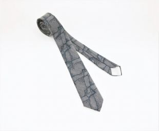1980s JORDACHE Skinny Tie Men's Vintage 80s Narrow Gray - Blue Woven Necktie with Abstract Marble Like Designs