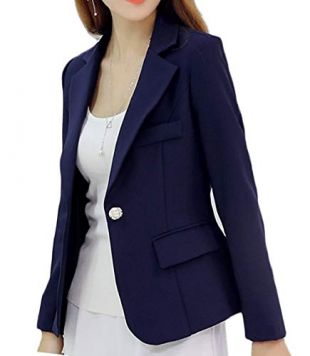 Fitted Skinny OL Wear to Work Long-Sleeve Solid Colored Cardigan Blazer