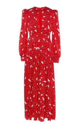 Red and White Printed Dress