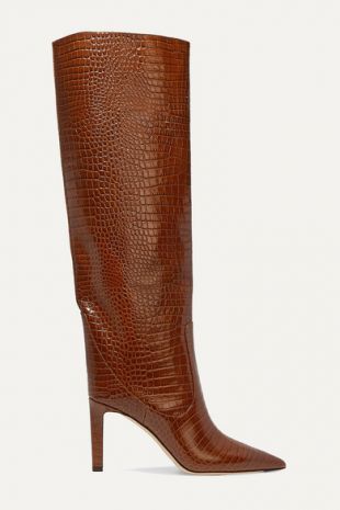 Mavis Croc Effect Leather Knee Boots