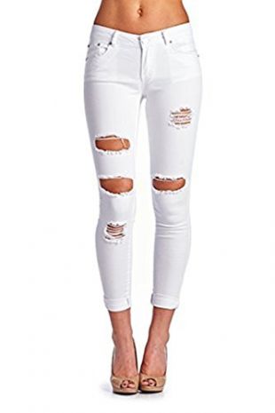 White Distressed  Jegging Denim Pants