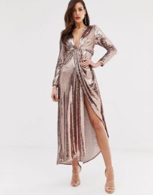 ASOS EDITION - Robe longue asymétrique à décolleté profond et sequins | ASOS