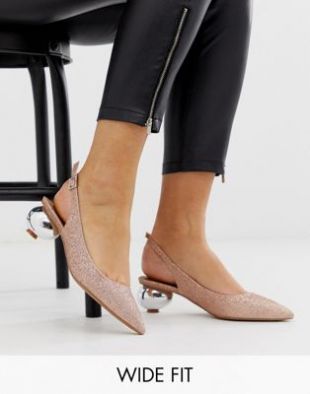 ASOS DESIGN - Chaussures larges à talon boule et bride arrière - Or rose pailleté | ASOS