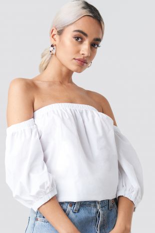 Cotton Bardot Puff Sleeve Top Blanc