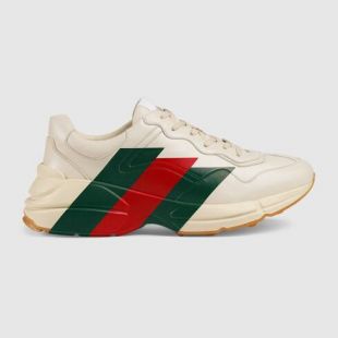 Gucci Baskets Rhyton en cuir à imprimé bande Web pour homme