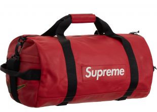 Supreme Nike Leather Duffle Bag Red on the account Instagram of