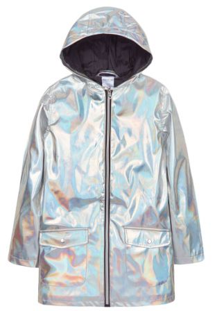 Girls Holographic Iridescent Shiny Silver Raincoat Hooded Jacket Baby Girl Coat  | eBay