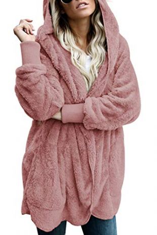 Dokotoo Womens Cozy Ladies Fashion Oversized Fuzzy Fluffy Fleece Winter Fall Open Front Long Sleeve Fleece Hoodies Cardigan Sweater Jackets Coat Outwear Pink XX-Large