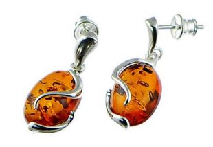 Boucles D'oreilles Clips Ambre Cognac - Argent 925 - Vintage