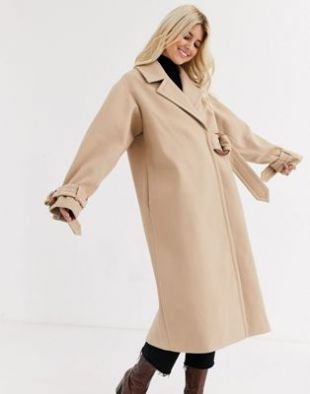 ASOS DESIGN - Manteau à piqûres contrastées et boucle fantaisie - Camel | ASOS