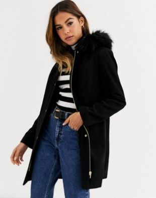 Oasis - Parka avec capuche bordée de fausse fourrure - Noir | ASOS