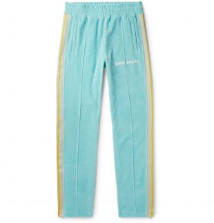 Mint Striped Webbing-Trimmed Cotton-Blend Velvet Track Pants