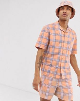 Chemise coupe classique style festival à carreaux - Orange