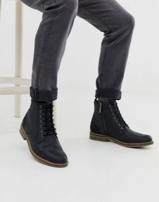 Barbour Seaham leather zip up boots in black | ASOS