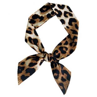 Ladaidra 5x90cm Womens Leopard Print Little Scarf Handle Bag Ribbons Neck Tie Retro Shawl