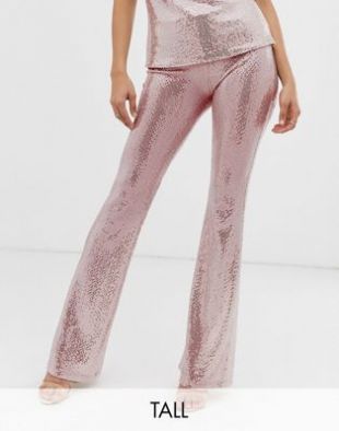 John Zack Tall - Pantalon évasé à sequins - Rose | ASOS