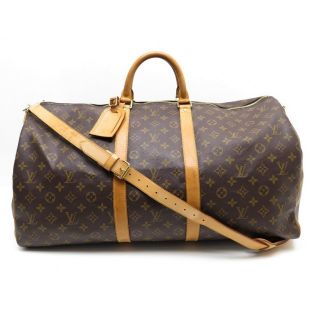 Sac de voyage Louis Vuitton Keepall 50 cm en toile monogram marron et cuir naturel