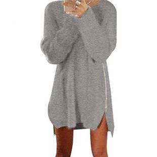 Women's Sweater Dresses Long Sleeve Casual Loose Oversized Side Split Mini Dress for Ladies Teen Girls Fashion Solid Knitted Tunic Pullover Jumper Dress Evening Party Dress Cocktail