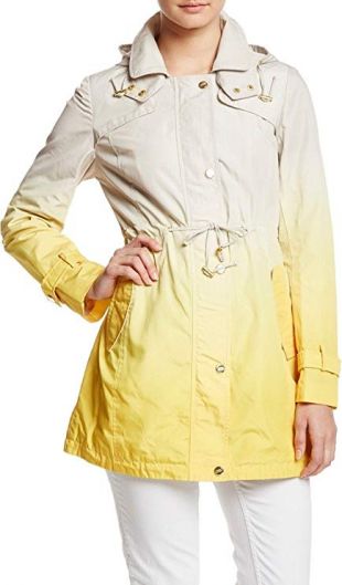 Ombre W/Detachable Hood Cinched Waist Trench Coat