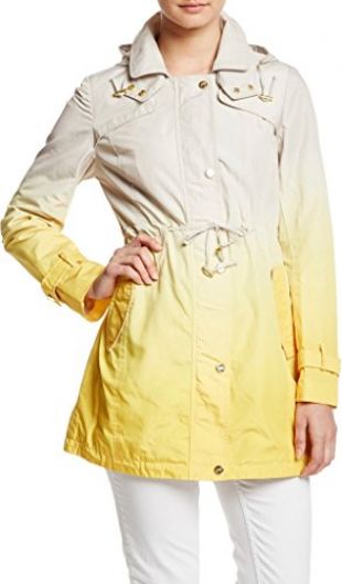 Steve Madden Ombre W/Detachable Hood Cinched Waist Trench Coat, M, Lemon Ombre