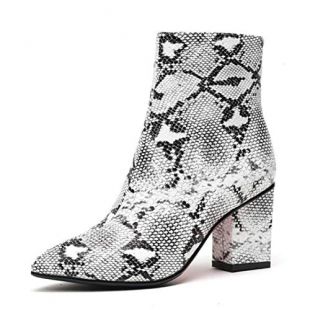 Stylish Women's Medium Heel Ankle Booties Warm Lining Watertight Snakeskin Side Zipper Casual Boots