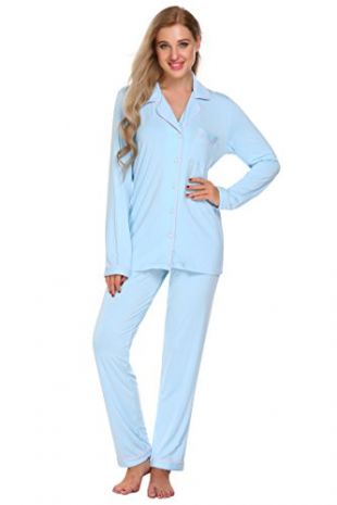 Womens Pajamas Set Sleepwear Loungewear Long Sleeve Floral Button-Up Lounge PJs