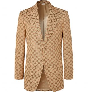 Camel Beige Slim-Fit Logo-Jacquard Cotton-Blend Suit Jacket | Gucci | MR PORTER