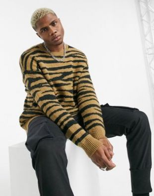 Topman - Pull à imprimé tigre - Marron
