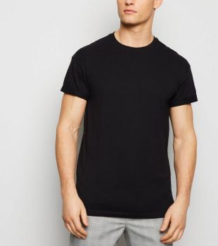 T-shirt noir fluide à manches retroussées | New Look