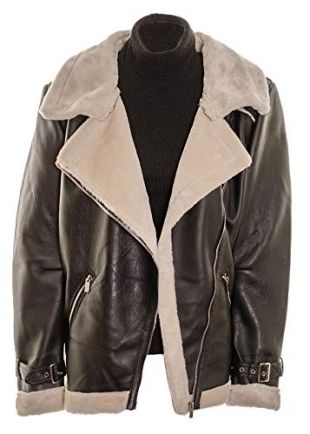 Fuchia boutique Women’s Faux Leather PU Aviator Jacket Faux Fur Collar Winter Warm Coat Black