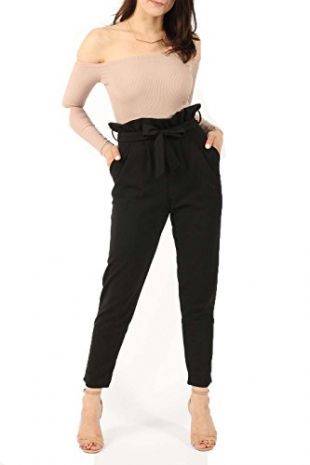 Clothing Trader Plus Size High Waist Belted Tapered Cigarette Trousers