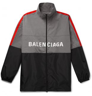 Gray Oversized Striped Logo-Print Ripstop and Shell Jacket | Balenciaga | MR PORTER