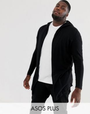 ASOS DESIGN Plus - Cardigan en tricot à capuche avec ourlet arrondi - Noir | ASOS