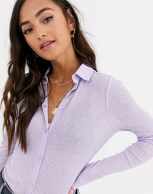 ASOS DESIGN mesh button shirt in lilac | ASOS