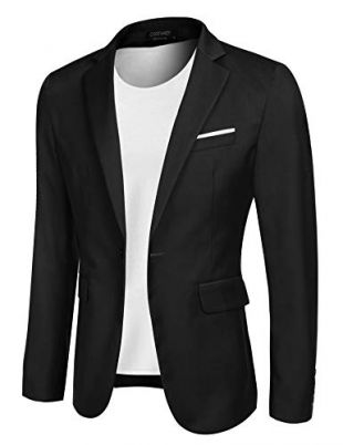 MAXMODA Homme Blazer Manche Longue Veste Slim Blazer Casual Noir