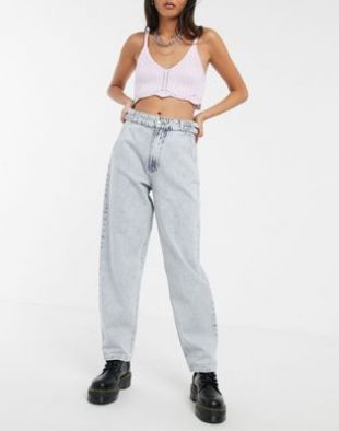 Bershka belted jean in blue | ASOS