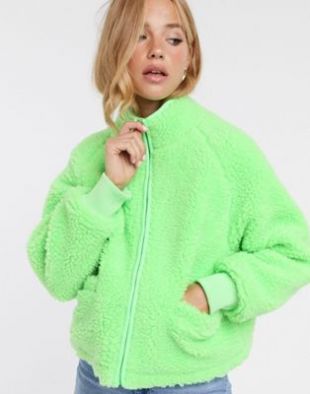 ASOS DESIGN - ASOS DESIGN fleece zip through jacket in lime | ASOS